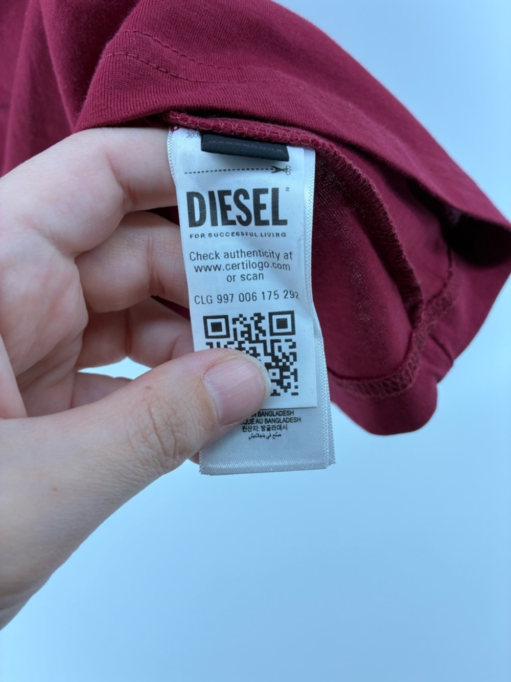 Diesel Maroon Short Sleeve Tee with White Logo - Picture 4 of 9